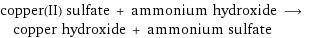 copper(II) sulfate + ammonium hydroxide ⟶ copper hydroxide + ammonium sulfate