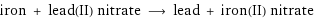 iron + lead(II) nitrate ⟶ lead + iron(II) nitrate