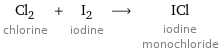 Cl_2 chlorine + I_2 iodine ⟶ ICl iodine monochloride