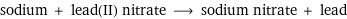 sodium + lead(II) nitrate ⟶ sodium nitrate + lead