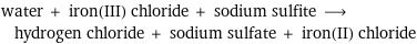 water + iron(III) chloride + sodium sulfite ⟶ hydrogen chloride + sodium sulfate + iron(II) chloride