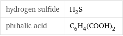 hydrogen sulfide | H_2S phthalic acid | C_6H_4(COOH)_2