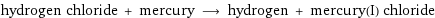 hydrogen chloride + mercury ⟶ hydrogen + mercury(I) chloride