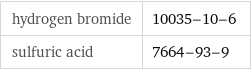 hydrogen bromide | 10035-10-6 sulfuric acid | 7664-93-9