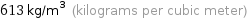 613 kg/m^3 (kilograms per cubic meter)