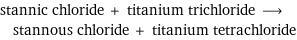 stannic chloride + titanium trichloride ⟶ stannous chloride + titanium tetrachloride