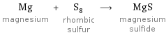 Mg magnesium + S_8 rhombic sulfur ⟶ MgS magnesium sulfide