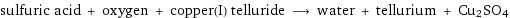 sulfuric acid + oxygen + copper(I) telluride ⟶ water + tellurium + Cu2SO4