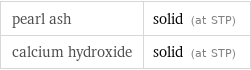 pearl ash | solid (at STP) calcium hydroxide | solid (at STP)