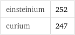 einsteinium | 252 curium | 247