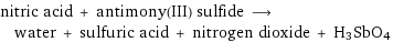 nitric acid + antimony(III) sulfide ⟶ water + sulfuric acid + nitrogen dioxide + H3SbO4