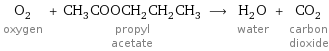 O_2 oxygen + CH_3COOCH_2CH_2CH_3 propyl acetate ⟶ H_2O water + CO_2 carbon dioxide