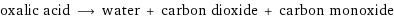 oxalic acid ⟶ water + carbon dioxide + carbon monoxide