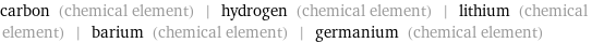 carbon (chemical element) | hydrogen (chemical element) | lithium (chemical element) | barium (chemical element) | germanium (chemical element)