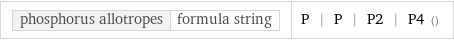 phosphorus allotropes | formula string | P | P | P2 | P4 ()