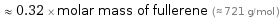  ≈ 0.32 × molar mass of fullerene (≈ 721 g/mol )