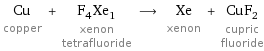 Cu copper + F_4Xe_1 xenon tetrafluoride ⟶ Xe xenon + CuF_2 cupric fluoride