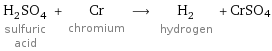 H_2SO_4 sulfuric acid + Cr chromium ⟶ H_2 hydrogen + CrSO4