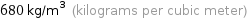 680 kg/m^3 (kilograms per cubic meter)