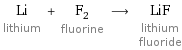 Li lithium + F_2 fluorine ⟶ LiF lithium fluoride