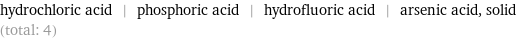 hydrochloric acid | phosphoric acid | hydrofluoric acid | arsenic acid, solid (total: 4)