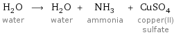 H_2O water ⟶ H_2O water + NH_3 ammonia + CuSO_4 copper(II) sulfate