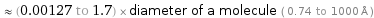  ≈ (0.00127 to 1.7) × diameter of a molecule ( 0.74 to 1000 Å )