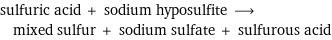 sulfuric acid + sodium hyposulfite ⟶ mixed sulfur + sodium sulfate + sulfurous acid