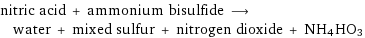 nitric acid + ammonium bisulfide ⟶ water + mixed sulfur + nitrogen dioxide + NH4HO3