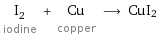 I_2 iodine + Cu copper ⟶ CuI2