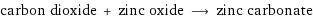 carbon dioxide + zinc oxide ⟶ zinc carbonate