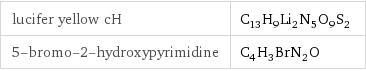 lucifer yellow cH | C_13H_9Li_2N_5O_9S_2 5-bromo-2-hydroxypyrimidine | C_4H_3BrN_2O