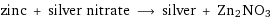 zinc + silver nitrate ⟶ silver + Zn2NO3