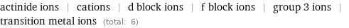 actinide ions | cations | d block ions | f block ions | group 3 ions | transition metal ions (total: 6)