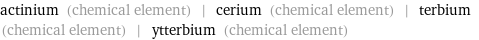 actinium (chemical element) | cerium (chemical element) | terbium (chemical element) | ytterbium (chemical element)