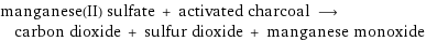 manganese(II) sulfate + activated charcoal ⟶ carbon dioxide + sulfur dioxide + manganese monoxide