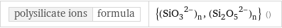 polysilicate ions | formula | {(SiO_3^(2-))_n, (Si_2O_5^(2-))_n} ()