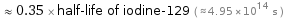  ≈ 0.35 × half-life of iodine-129 ( ≈ 4.95×10^14 s )