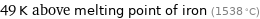 49 K above melting point of iron (1538 °C)