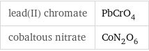 lead(II) chromate | PbCrO_4 cobaltous nitrate | CoN_2O_6