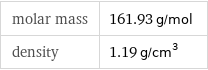 molar mass | 161.93 g/mol density | 1.19 g/cm^3