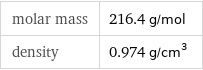 molar mass | 216.4 g/mol density | 0.974 g/cm^3