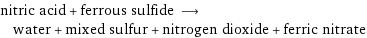 nitric acid + ferrous sulfide ⟶ water + mixed sulfur + nitrogen dioxide + ferric nitrate