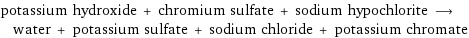 potassium hydroxide + chromium sulfate + sodium hypochlorite ⟶ water + potassium sulfate + sodium chloride + potassium chromate