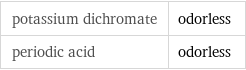 potassium dichromate | odorless periodic acid | odorless