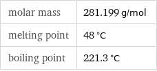 molar mass | 281.199 g/mol melting point | 48 °C boiling point | 221.3 °C