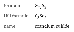 formula | Sc_2S_3 Hill formula | S_3Sc_2 name | scandium sulfide