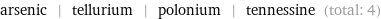 arsenic | tellurium | polonium | tennessine (total: 4)