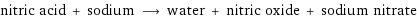 nitric acid + sodium ⟶ water + nitric oxide + sodium nitrate