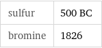 sulfur | 500 BC bromine | 1826